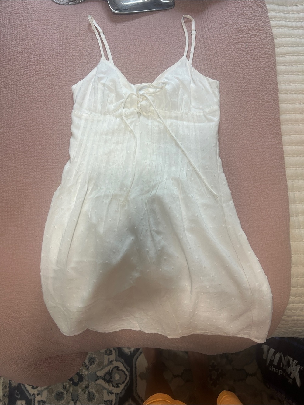 Princess Polly White Swiss Dot Tie-Front Slip Dress